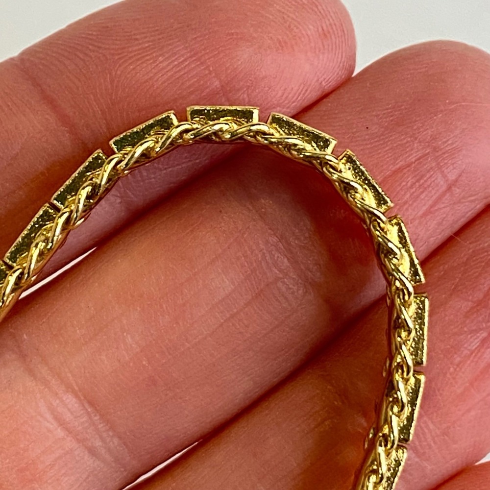 Vintage Gold Tone Geometric Link Bracelet Etched Rope Safety Chain 6.5" Retro - Picture 6 of 11